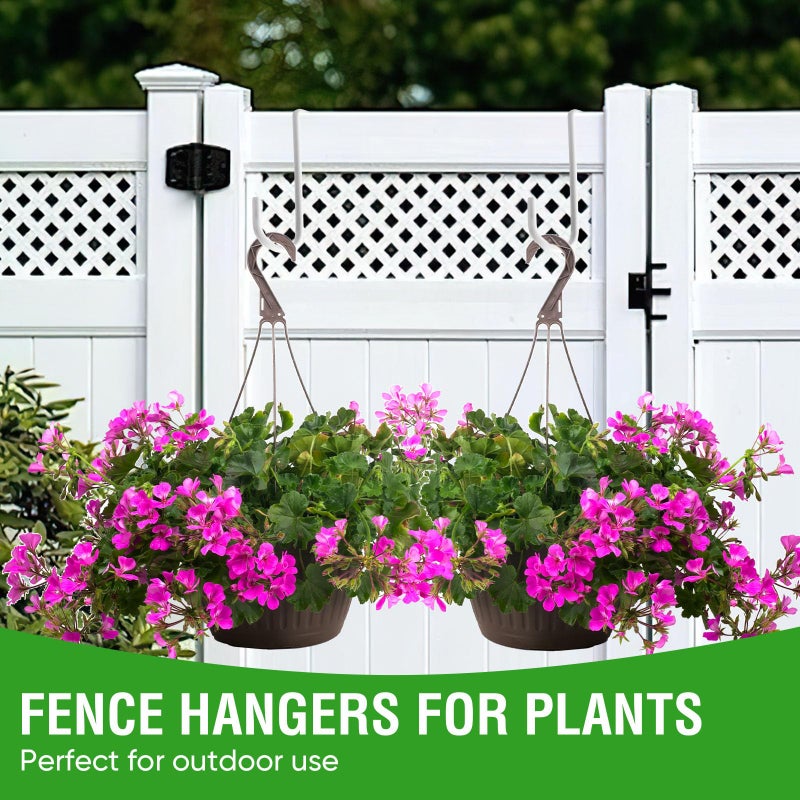 HiGift 8 Pack Vinyl Fence Hooks, 2 x 6 inch Patio Hangers White Powder Coated Steel Fence Hangers for Hanging Plants, Planters, Bird Feeders, Lights, Pool Tools - Image 3